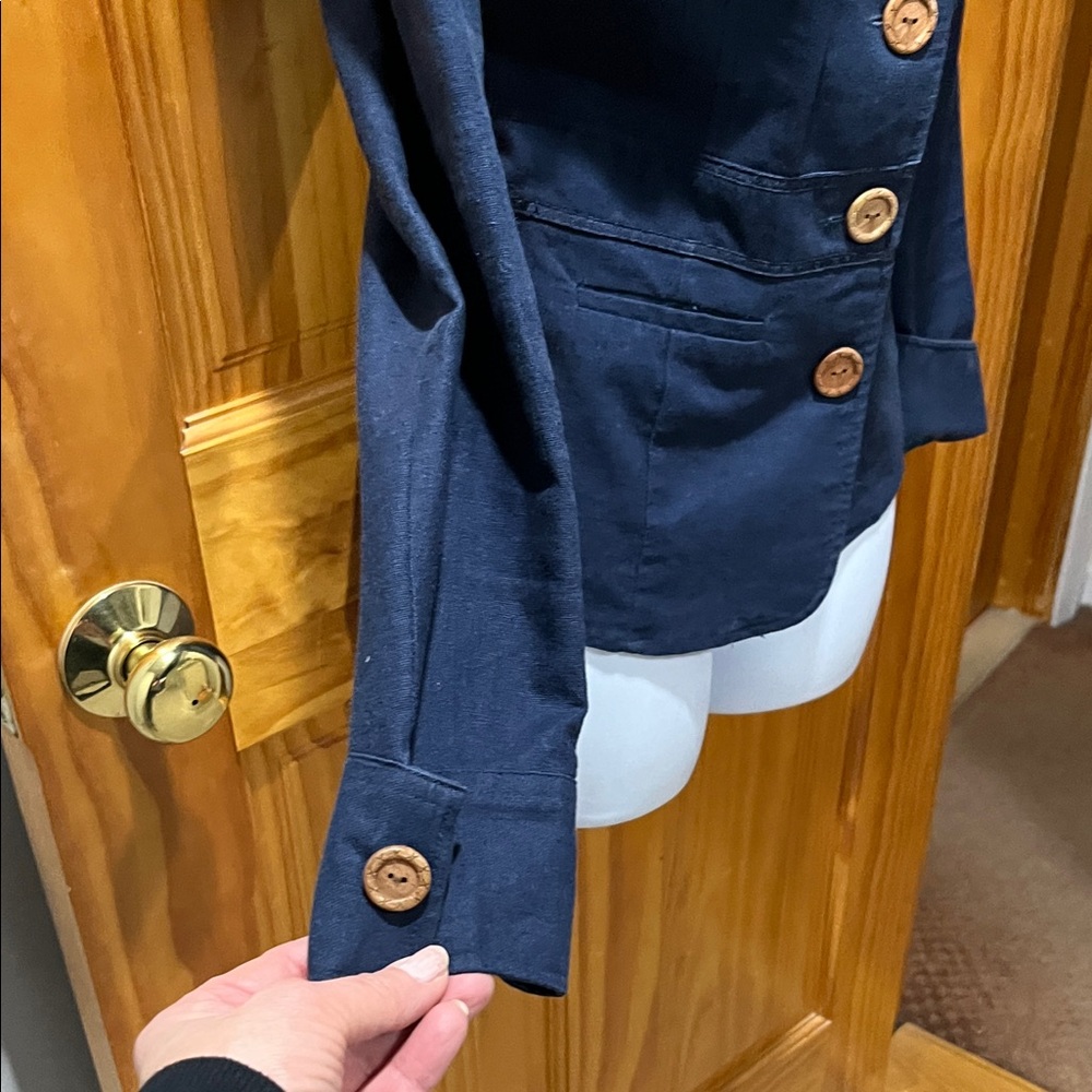 Chadwicks Navy Lightweight Military Style Jacket with Wooden Buttons - Picture 5 of 15